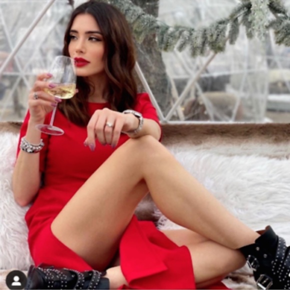 ZARA Red MIDI Dress Column Front Slit Pencil Career Holidays, Size XS - Picture 2 of 16